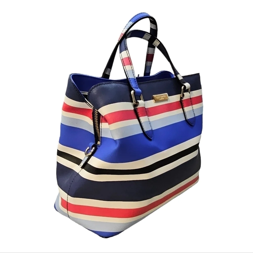 Kate Spade New York Evangelie Laurel Way Striped Satchel Crossbody Red White Blu